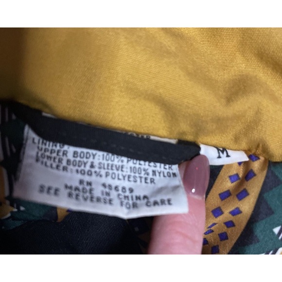 Misty Valley Vintage 80s/90s Abstract Puffer Jacket Women's MEDIUM Black Aztec - Picture 4 of 12